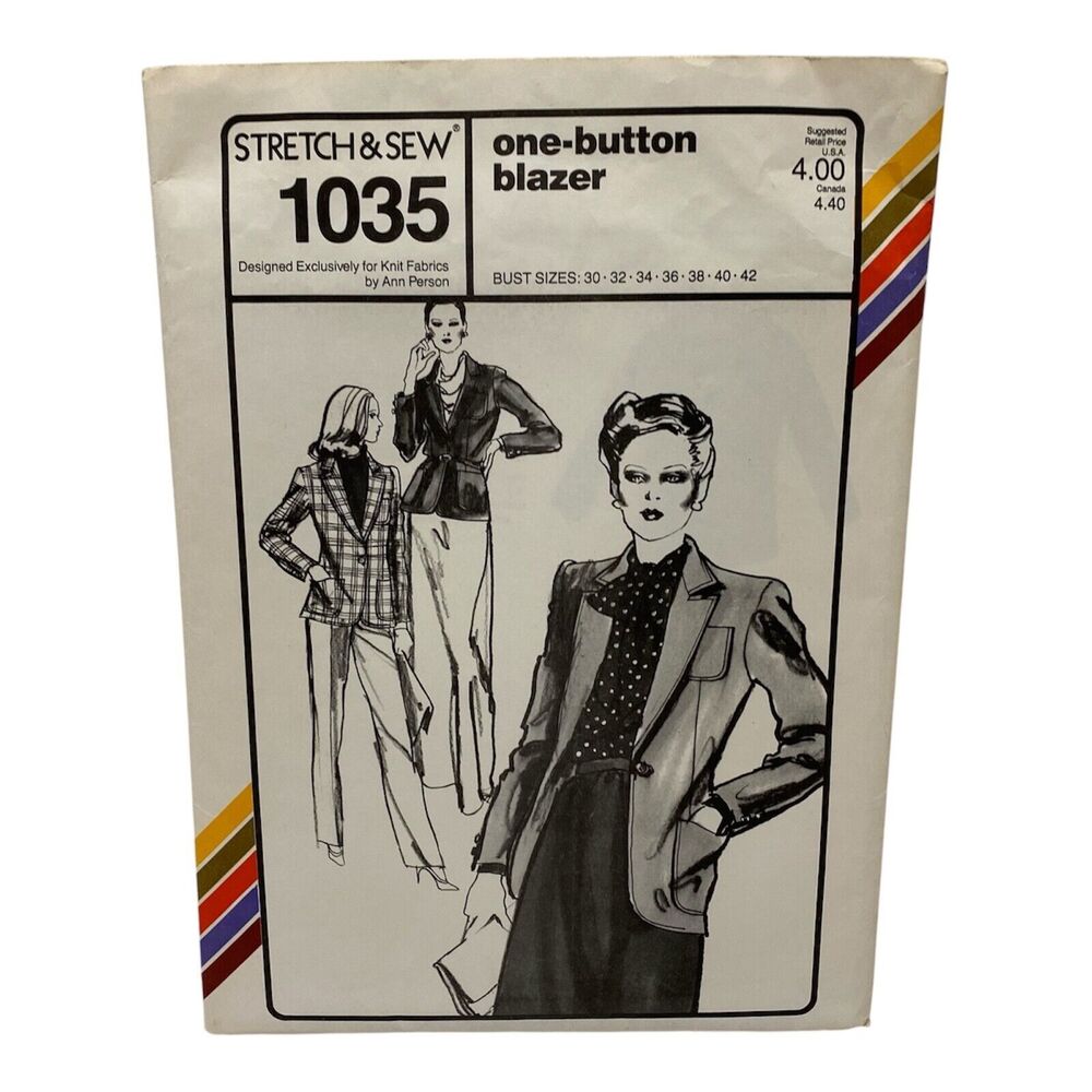 1979 Stretch and Sew One Button Blazer Design Patterns By Ann Person